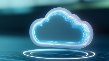 Aufkleber - 3d render of a futuristic cloud icon with blue neon glow on a technology background