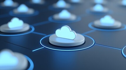 Poster - Abstract Cloud Computing Concept with Circles and Light Effects on a Dark Background for Technology Themes