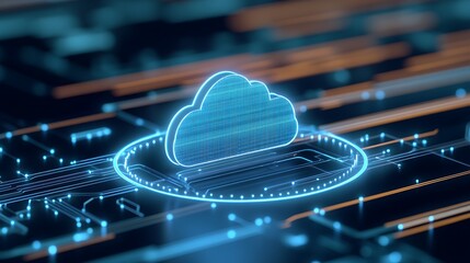Poster - Abstract Digital Representation of Cloud Computing with Futuristic Circuitry and Vibrant Data Flow Visualization
