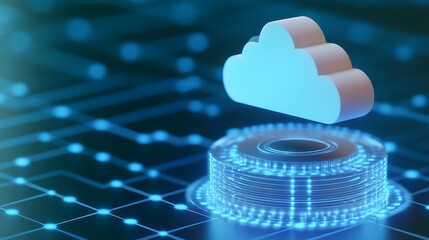 Poster - Cloud Computing Concept with Digital Circuits and Data Storage Representation in Blue Tones and Modern Design