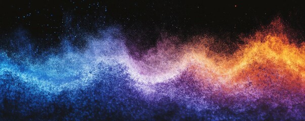 Leinwandbilder - A grainy, dark noise texture background with a glowing color gradient wave in shades of blue, purple, and orange, set against a black backdrop, ideal for banner or poster designs.