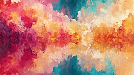 Wall Mural - Vibrant Abstract Landscape with Colorful Reflections in Water