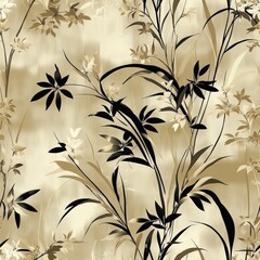 Wall Mural - Seamless Decorative Rice Paper Background Featuring Elegant Plant Patterns and Soft Earthy Tones Perfect for Various Design Projects