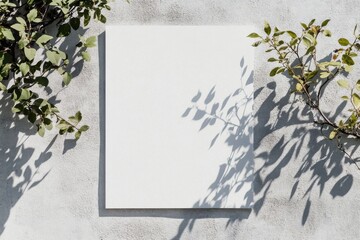 Poster - Elegant minimalistic poster design showcasing subtle hawthorn leaf shadows on a light grey concrete surface, perfect for modern decor and creative projects