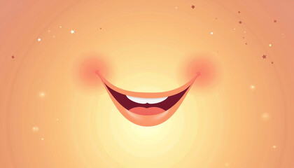 Stylized vector art of a smile framed by soft glowing light, vibrant flat colors with warm peach and gold tones, focus on the subtle curve of lips and expression of gratitude with minimalist backgroun