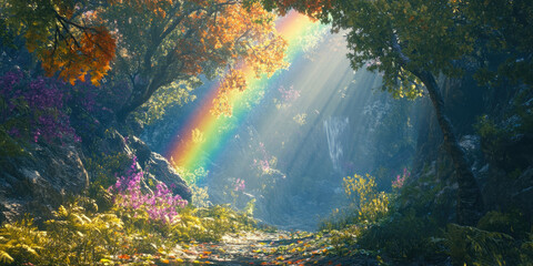 Poster - Beautiful Rainbow in Nature Background in 8K, Perfect for Colorful Landscape Photography