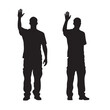 © duwa - Silhouette of a Man Standing with a Hand Gesture Saying Hello - Vector Illustration