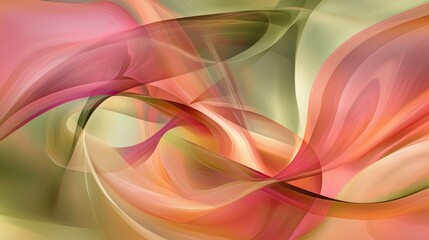 Poster - Dynamic and colorful shapes intertwine in a captivating display of flowing forms. The gentle hues of sage and warm pinks create a stunning visual symphony that enchants the senses