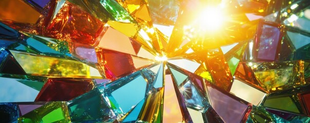 Wall Mural - a kaleidoscope of colored glass shards illuminated by sunlight, 4k photo.