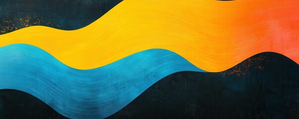 Poster - A lively, grainy background with an abstract gradient shape in yellow, blue, and orange, featuring a black background with noise texture