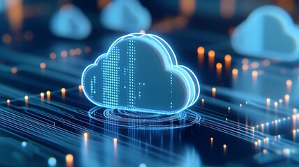 Poster - Futuristic Cloud Computing Concept with Digital Data Visualizations and Network Connections in Blue Tones