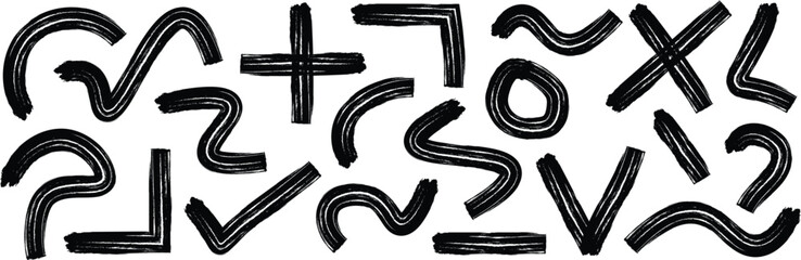 Poster - Different grunge shape, ink object, brush element for banner, website. Brush stroke, Grunge brush. Ink element. Brush vector