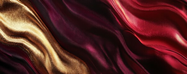 Wall Mural - A luxurious abstract of rippling velvet textures in rich burgundy and gold, 4k photo.