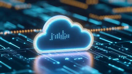 Poster - futuristic cloud computing concept with neon effects on abstract digital background for technology t