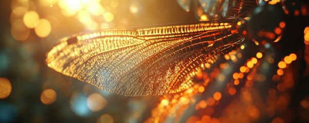 Poster - An intricate close-up of a dragonflyâ€™s wings shimmering in sunlight, 4k photo.