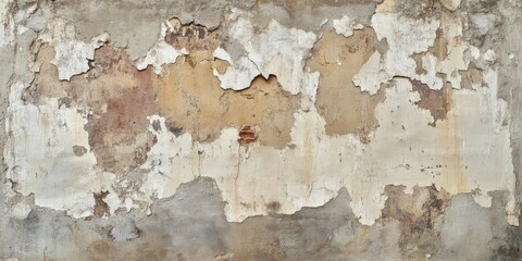 Wall Mural - Chipped plaster wall with aged texture in neutral tones of beige, gray, and brown, featuring peeling sections and rustic appearance.