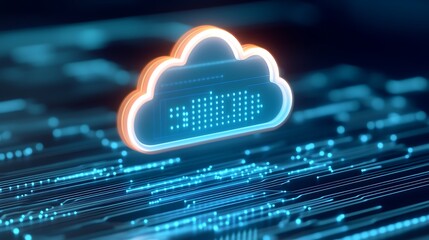 Poster - Futuristic Cloud Data Storage Concept with Digital Connections and Light Effects in Modern Technology Environment