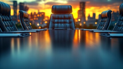 Poster - Boardroom with city sunset.