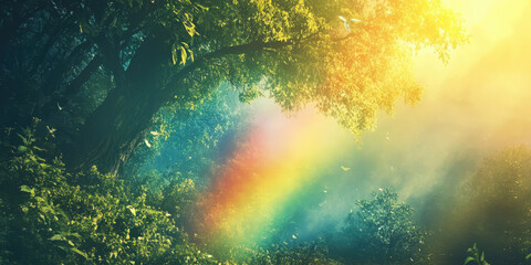 Poster - Beautiful Rainbow in Nature Background in 8K, Perfect for Colorful Landscape Photography