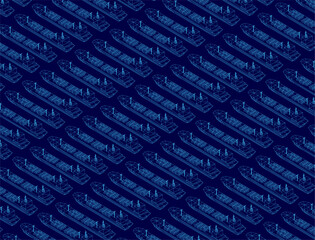 Poster - Blue pattern of ships is shown in a computerized image. The ships are all different sizes and shapes, but they all have the same blue color scheme