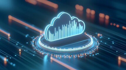 Poster - futuristic cloud storage concept with digital data flow in a high-tech environment
