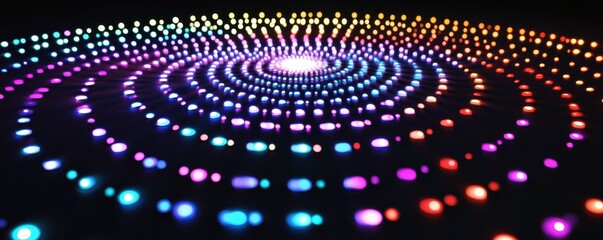 Wall Mural - a mesmerizing spiral of glowing dots in various colors on a black canvas, 4k photo.