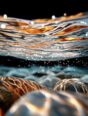 Poster - Flowing water textures with soft highlights underwater abstract aquatic environment close-up shot