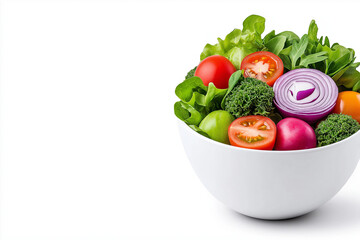 Wall Mural - Bowl of colorful salad, isolated on white background