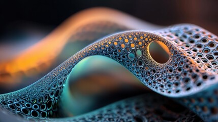 Poster - Abstract fractals twisting in glowing blue and green digital art display modern aesthetic creative environment close-up view