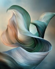 Poster - Dynamic abstract ribbons in soft greens and blues artistic visualization digital art environment creative concept