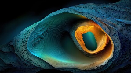 Poster - Dynamic abstract fractals in glowing blue and green twists digital art dark background conceptual visualization