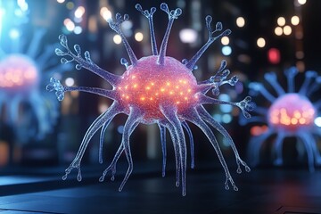 Poster - 3D Render, Artistic Neural Network, Synapses Firing, Brain Technology, Artificial Intelligence