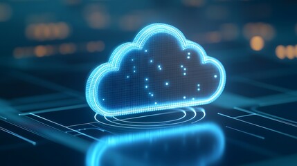 Poster - Futuristic Digital Cloud Icon With Glow Effect and Data Connection on Abstract Technology Background