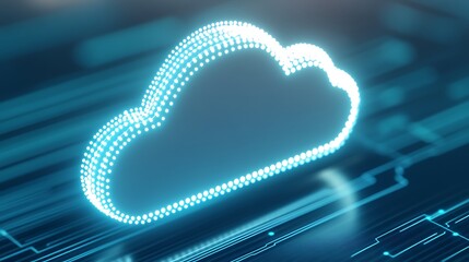 Aufkleber - Futuristic Digital Cloud Icon with Neon Lights and Circuit Patterns on a Technology Background