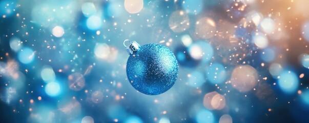 Wall Mural - blue christmas ornaments, festive decorations, holiday decor, shimmering background, winter season, 