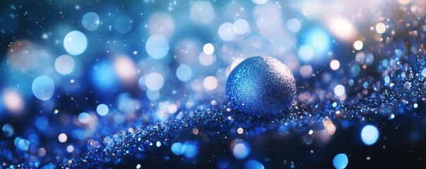 Wall Mural - blue christmas ornaments, festive decorations, holiday decor, shimmering background, winter season, 