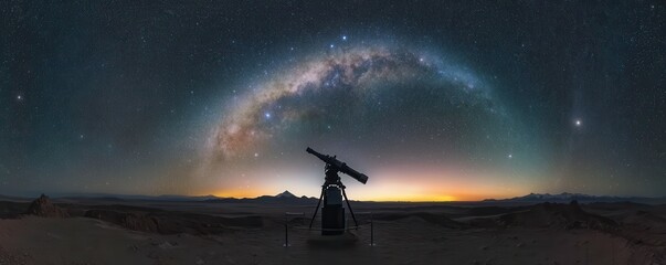 Wall Mural - a powerful telescope pointing towards the milky way under a star-filled sky, 4k photo.