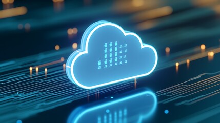 Poster - glowing cloud icon representing digital data storage and technology trends on a futuristic backgroun