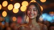© Kseniia Felenko - A person accepting an award on stage, smiling and proud, formal setting, bright lights, focused attention, dynamic view