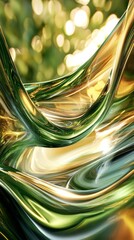 Aufkleber - Vibrant olive waves flow and blend together, creating a mesmerizing display of dynamic textures and colors. Light reflects and refracts, enhancing the fluid artistry of this abstract composition