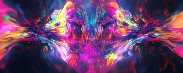 Poster - A psychedelic swirl of neon rainbow colors, creating a kaleidoscopic effect, 4k photo.