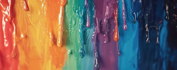 Wall Mural - a rainbow of paint dripping down a glass surface in vibrant streaks, 4k photo