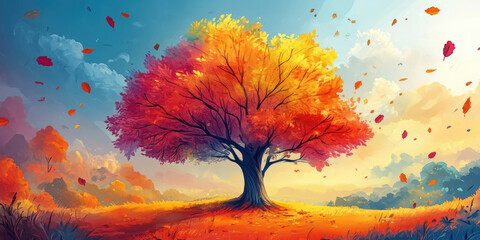 Poster - Abstract Art Wallpaper Illustration with Big Tree in the Background for Nature and Conceptual Design