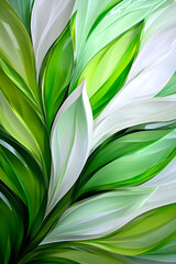 Sticker - A vibrant abstract artwork featuring green and white leaf patterns, showcasing fluid lines and a fresh, organic aesthetic.