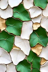 Sticker - A vibrant arrangement of green, white, and gold leaves creates a visually appealing texture, perfect for nature-themed decor or art.