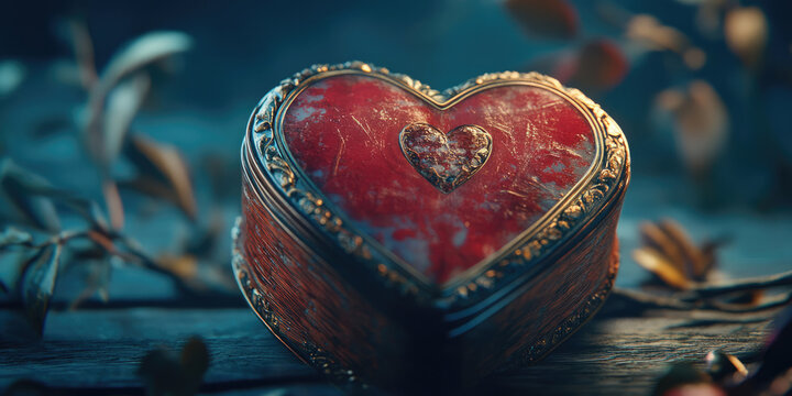 A Heart-Shaped Box with a Heart in the Background in 8K Vibrant Resolution for Romantic and Gift Design