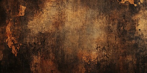 Wall Mural - Dark brown grunge wall texture with aged frightening features showcasing shades of brown and orange in the background emphasizing depth and wear