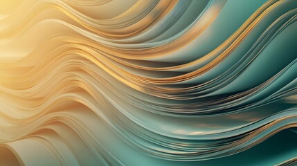Poster - Abstract Flowing Curves in Soft Gold and Turquoise Shades, Representing Fluidity, Motion, and Elegance in Design and Aesthetics in Creative Projects