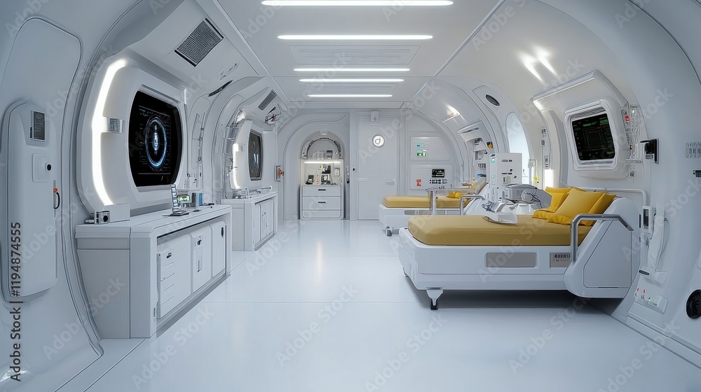 [Futuristic hospital on board spacecraft] Futuristic Hospital Room on ...