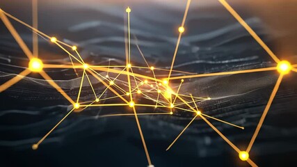 Poster - Abstract Network Connection with Bright Lights and Wavy Textures in Dark Background